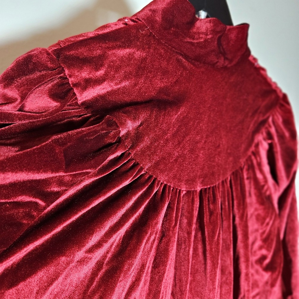 Vintage JCPenney Misses Robe Burgundy Velvet Zip Up Loungedress 80s Small 8-10 - Picture 5 of 7